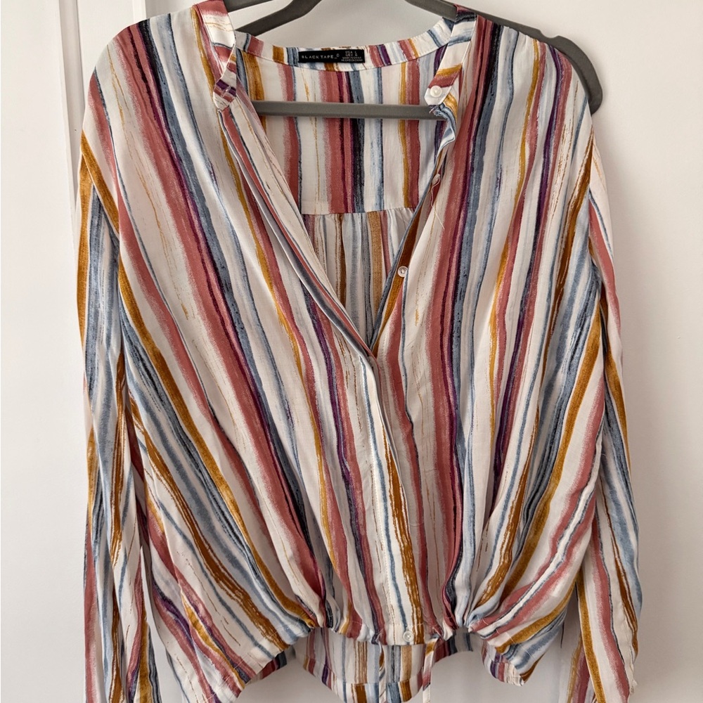Black Tape_ Multicolor Striped Button-Down Top